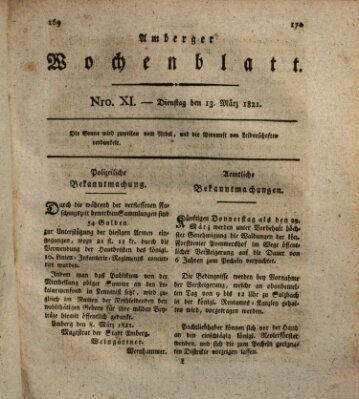 Amberger Wochenblatt (Oberpfälzisches Wochenblat) Dienstag 13. März 1821