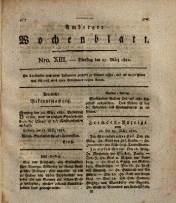 Amberger Wochenblatt (Oberpfälzisches Wochenblat) Dienstag 27. März 1821