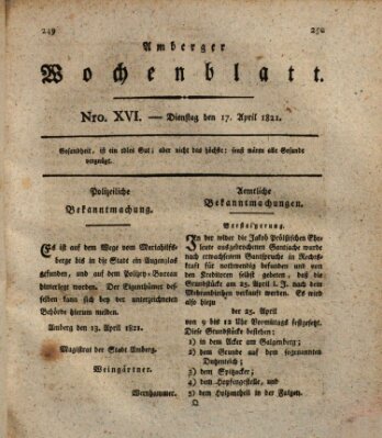 Amberger Wochenblatt (Oberpfälzisches Wochenblat) Dienstag 17. April 1821