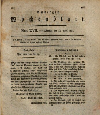 Amberger Wochenblatt (Oberpfälzisches Wochenblat) Dienstag 24. April 1821