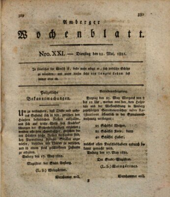 Amberger Wochenblatt (Oberpfälzisches Wochenblat) Dienstag 22. Mai 1821