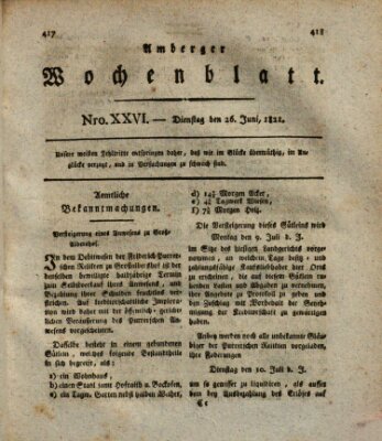 Amberger Wochenblatt (Oberpfälzisches Wochenblat) Dienstag 26. Juni 1821