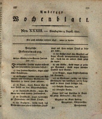 Amberger Wochenblatt (Oberpfälzisches Wochenblat) Dienstag 14. August 1821