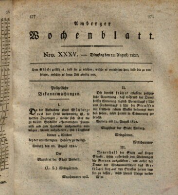 Amberger Wochenblatt (Oberpfälzisches Wochenblat) Dienstag 28. August 1821