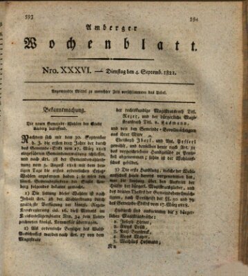 Amberger Wochenblatt (Oberpfälzisches Wochenblat) Dienstag 4. September 1821