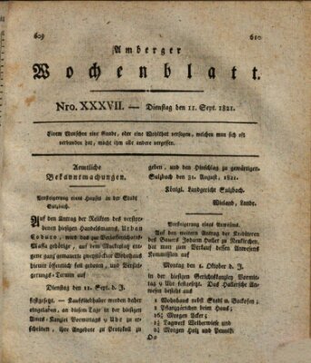 Amberger Wochenblatt (Oberpfälzisches Wochenblat) Dienstag 11. September 1821