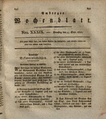 Amberger Wochenblatt (Oberpfälzisches Wochenblat) Dienstag 25. September 1821