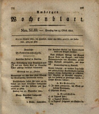 Amberger Wochenblatt (Oberpfälzisches Wochenblat) Dienstag 23. Oktober 1821