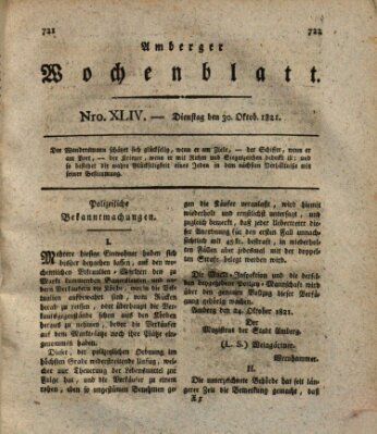 Amberger Wochenblatt (Oberpfälzisches Wochenblat) Dienstag 30. Oktober 1821