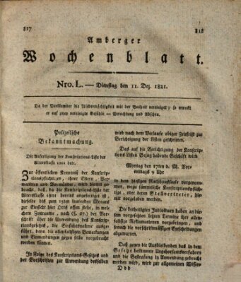 Amberger Wochenblatt (Oberpfälzisches Wochenblat) Dienstag 11. Dezember 1821