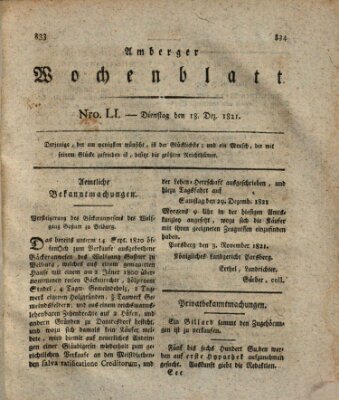 Amberger Wochenblatt (Oberpfälzisches Wochenblat) Dienstag 18. Dezember 1821