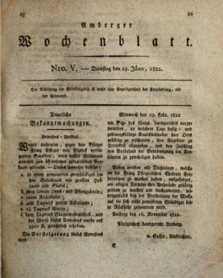 Amberger Wochenblatt (Oberpfälzisches Wochenblat) Dienstag 29. Januar 1822