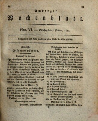 Amberger Wochenblatt (Oberpfälzisches Wochenblat) Dienstag 5. Februar 1822
