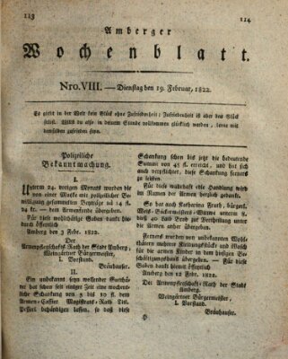 Amberger Wochenblatt (Oberpfälzisches Wochenblat) Dienstag 19. Februar 1822