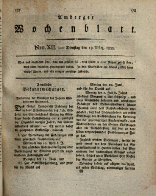 Amberger Wochenblatt (Oberpfälzisches Wochenblat) Dienstag 19. März 1822