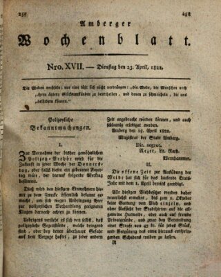 Amberger Wochenblatt (Oberpfälzisches Wochenblat) Dienstag 23. April 1822