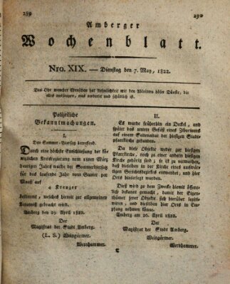 Amberger Wochenblatt (Oberpfälzisches Wochenblat) Dienstag 7. Mai 1822