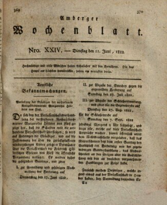 Amberger Wochenblatt (Oberpfälzisches Wochenblat) Dienstag 11. Juni 1822