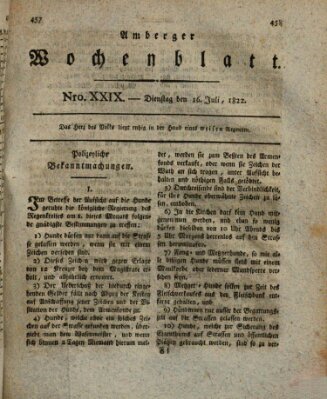 Amberger Wochenblatt (Oberpfälzisches Wochenblat) Dienstag 16. Juli 1822