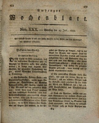 Amberger Wochenblatt (Oberpfälzisches Wochenblat) Dienstag 23. Juli 1822