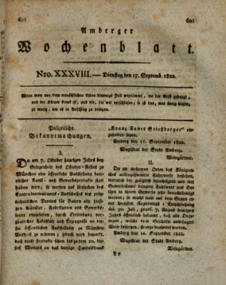 Amberger Wochenblatt (Oberpfälzisches Wochenblat) Dienstag 17. September 1822