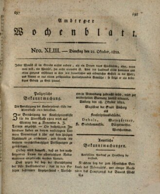 Amberger Wochenblatt (Oberpfälzisches Wochenblat) Dienstag 22. Oktober 1822