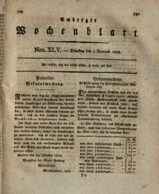 Amberger Wochenblatt (Oberpfälzisches Wochenblat) Dienstag 5. November 1822