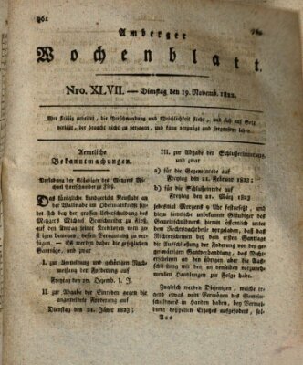 Amberger Wochenblatt (Oberpfälzisches Wochenblat) Dienstag 19. November 1822