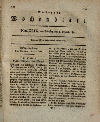 Amberger Wochenblatt (Oberpfälzisches Wochenblat) Dienstag 3. Dezember 1822