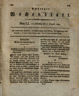 Amberger Wochenblatt (Oberpfälzisches Wochenblat) Dienstag 17. Dezember 1822