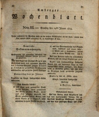 Amberger Wochenblatt (Oberpfälzisches Wochenblat) Dienstag 14. Januar 1823