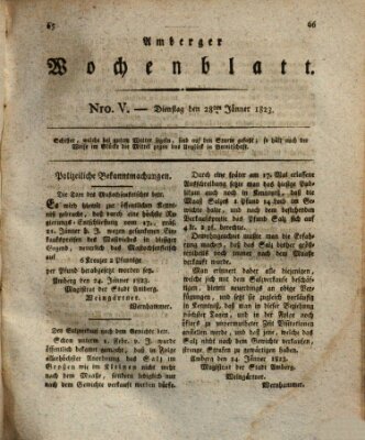 Amberger Wochenblatt (Oberpfälzisches Wochenblat) Dienstag 28. Januar 1823