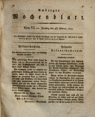 Amberger Wochenblatt (Oberpfälzisches Wochenblat) Dienstag 4. Februar 1823