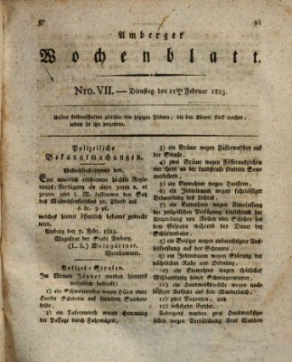 Amberger Wochenblatt (Oberpfälzisches Wochenblat) Dienstag 11. Februar 1823