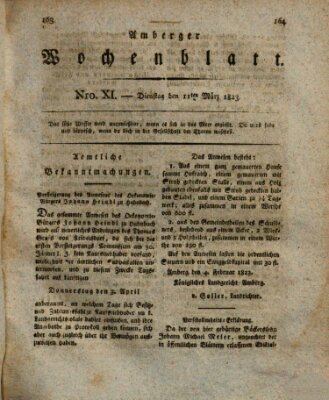 Amberger Wochenblatt (Oberpfälzisches Wochenblat) Dienstag 11. März 1823