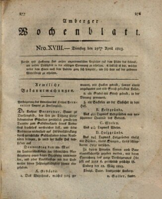 Amberger Wochenblatt (Oberpfälzisches Wochenblat) Dienstag 29. April 1823