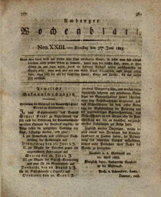 Amberger Wochenblatt (Oberpfälzisches Wochenblat) Dienstag 3. Juni 1823