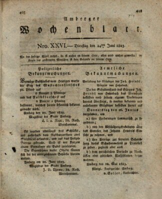 Amberger Wochenblatt (Oberpfälzisches Wochenblat) Dienstag 24. Juni 1823