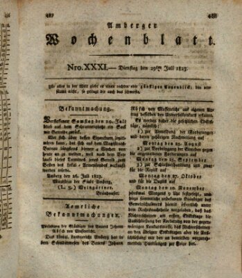 Amberger Wochenblatt (Oberpfälzisches Wochenblat) Dienstag 29. Juli 1823