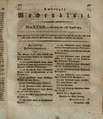 Amberger Wochenblatt (Oberpfälzisches Wochenblat) Dienstag 12. August 1823