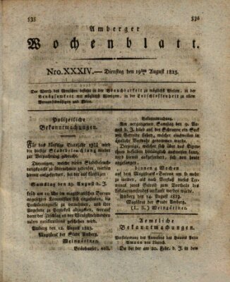 Amberger Wochenblatt (Oberpfälzisches Wochenblat) Dienstag 19. August 1823