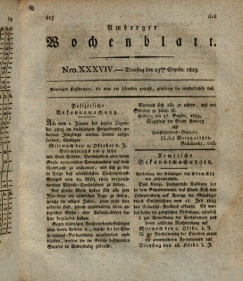 Amberger Wochenblatt (Oberpfälzisches Wochenblat) Dienstag 23. September 1823