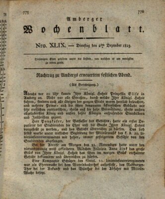 Amberger Wochenblatt (Oberpfälzisches Wochenblat) Dienstag 2. Dezember 1823