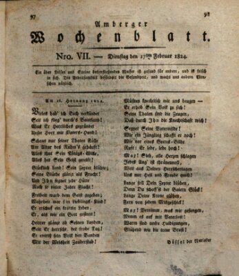 Amberger Wochenblatt (Oberpfälzisches Wochenblat) Dienstag 17. Februar 1824