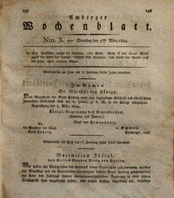 Amberger Wochenblatt (Oberpfälzisches Wochenblat) Dienstag 9. März 1824