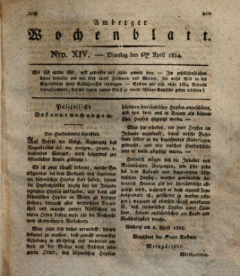 Amberger Wochenblatt (Oberpfälzisches Wochenblat) Dienstag 6. April 1824