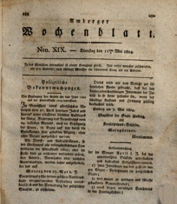 Amberger Wochenblatt (Oberpfälzisches Wochenblat) Dienstag 11. Mai 1824