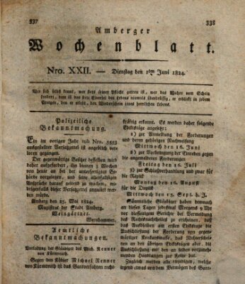 Amberger Wochenblatt (Oberpfälzisches Wochenblat) Dienstag 1. Juni 1824