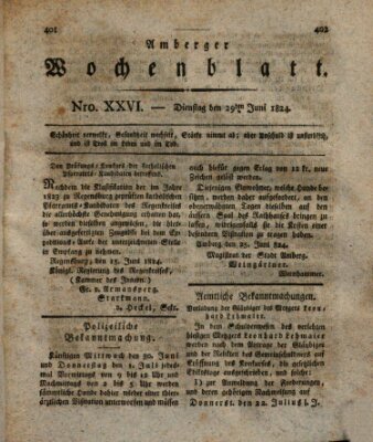 Amberger Wochenblatt (Oberpfälzisches Wochenblat) Dienstag 29. Juni 1824