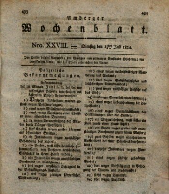 Amberger Wochenblatt (Oberpfälzisches Wochenblat) Dienstag 13. Juli 1824